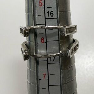(NEEDS REPAIR) 14 k white gold Double Band Ring with Accent Stones